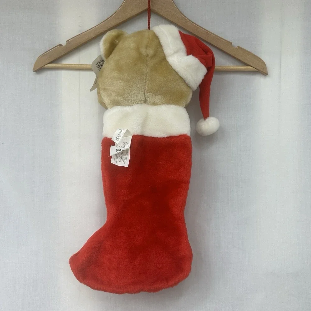 Ganz 1992 Plush Bear 3D Christmas Stocking Holiday Santa Hat Red New With tags